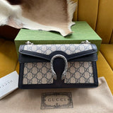 DYONYSUS SHOULDER BAG 25 IN BEIGE JACQUARD FABRIC AND BLACK CALFSKIN TRIM SILVER HARDWARE Amelia