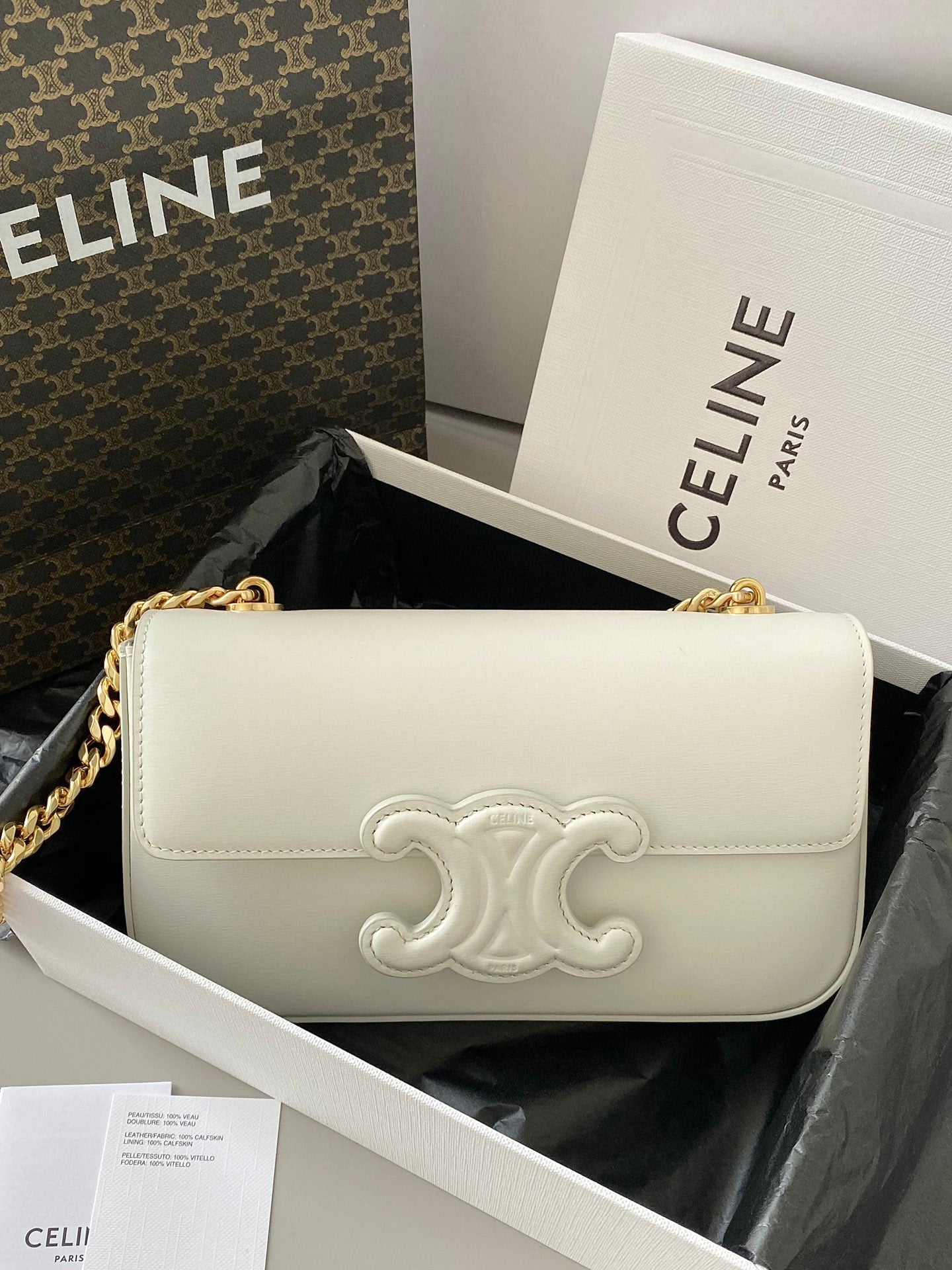 20 CHAIN EMBOSSED ARMPIT BAG WHITE CALFSKIN Amelia