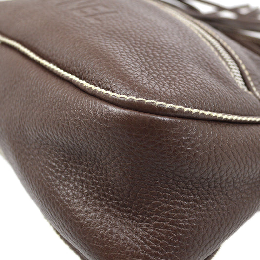 CHANEL 2003-2004 Brown Caviar Embossed Logo Shoulder Bag 02280