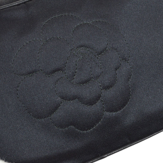 CHANEL 1996-1997 Camellia Stitched Bag Mini Black Satin 73509