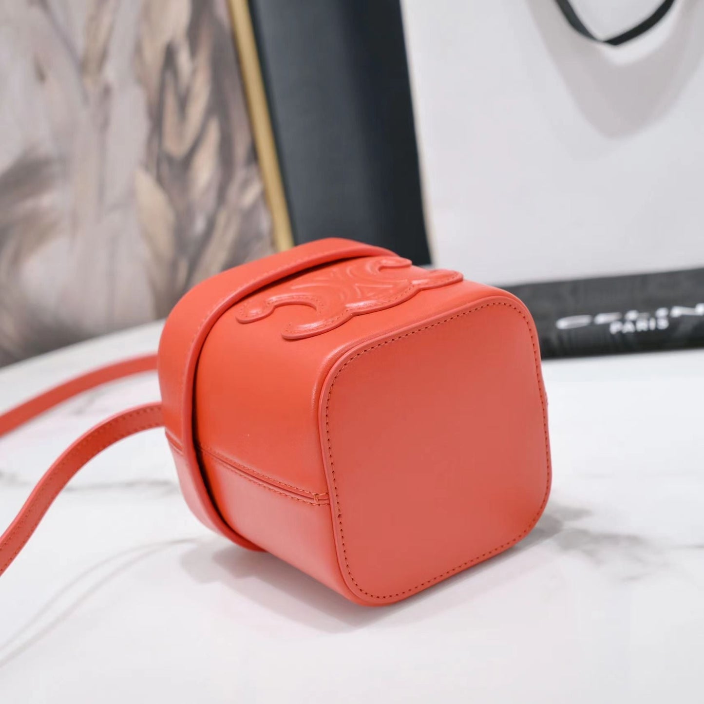 SQUARE BOX CROSSBODY BAG 11 FIRE ORANGE CALFSKIN Amelia Amelia
