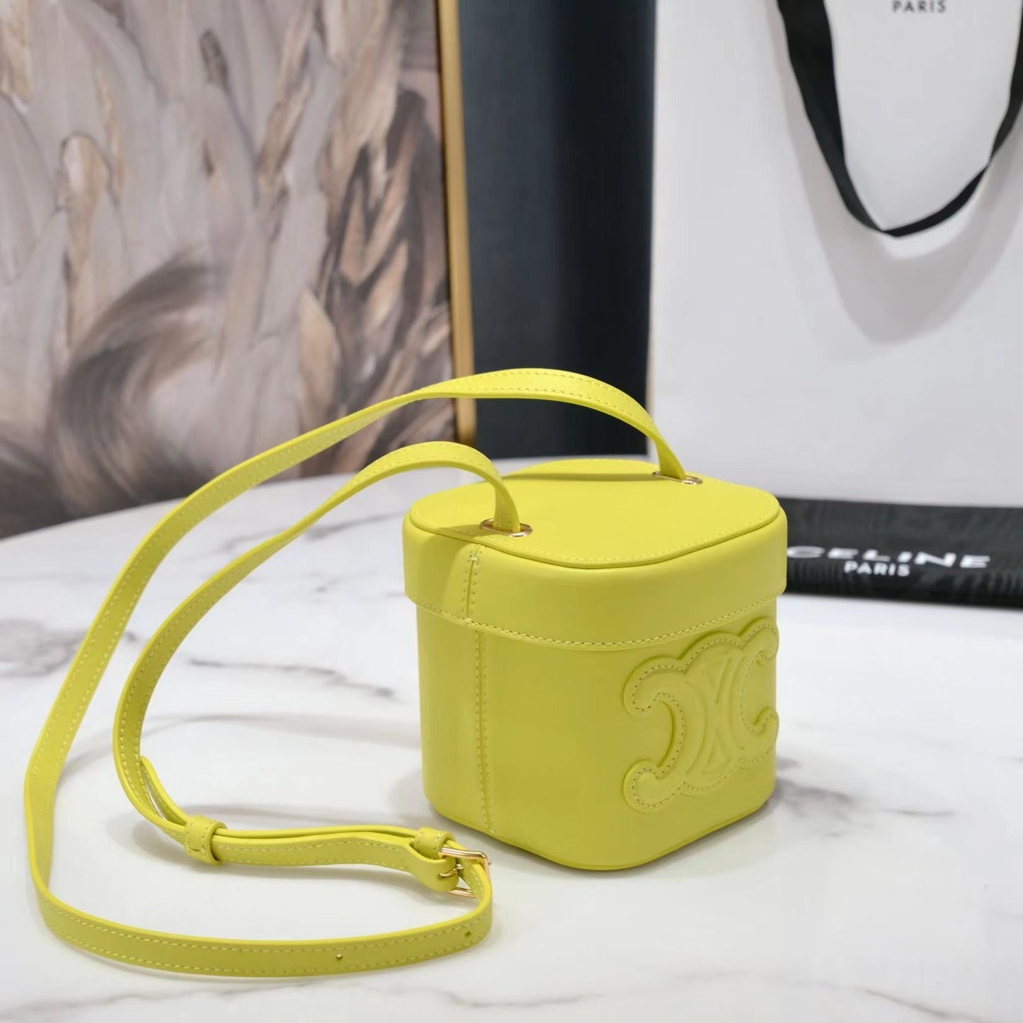 SQUARE BOX CROSSBODY BAG 11 LEMON YELLOW CALFSKIN Amelia Amelia