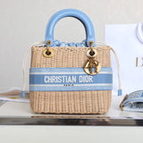 LADY 24 BASKET BAG IN BLUE OBLIQUE JACQUARD MIX BEIGE WICKER Amelia