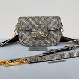 GG MINI 25 PRINTED SADDLE BAG IN EICRU BEIGE CANVAS Amelia Amelia