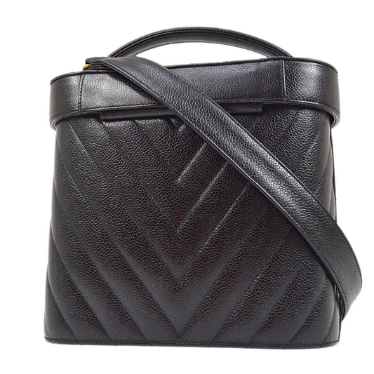 CHANEL 1996-1997 Black Caviar Chevron Vanity Handbag 63947