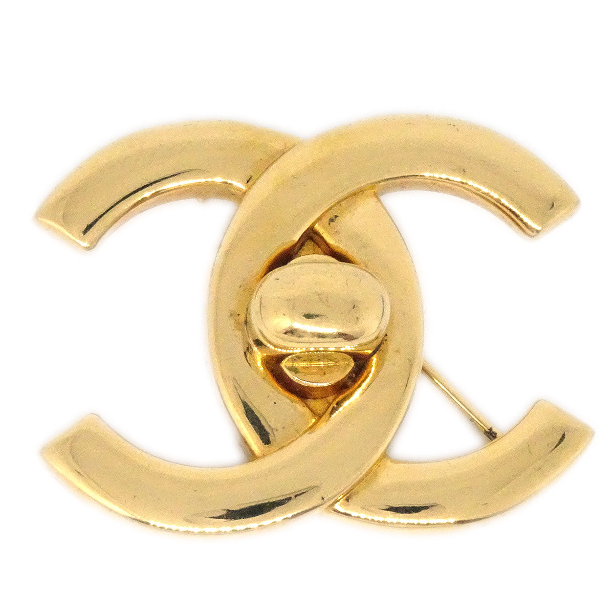 CHANEL 1996 Turnlock Brooch Pin Gold Medium 73734