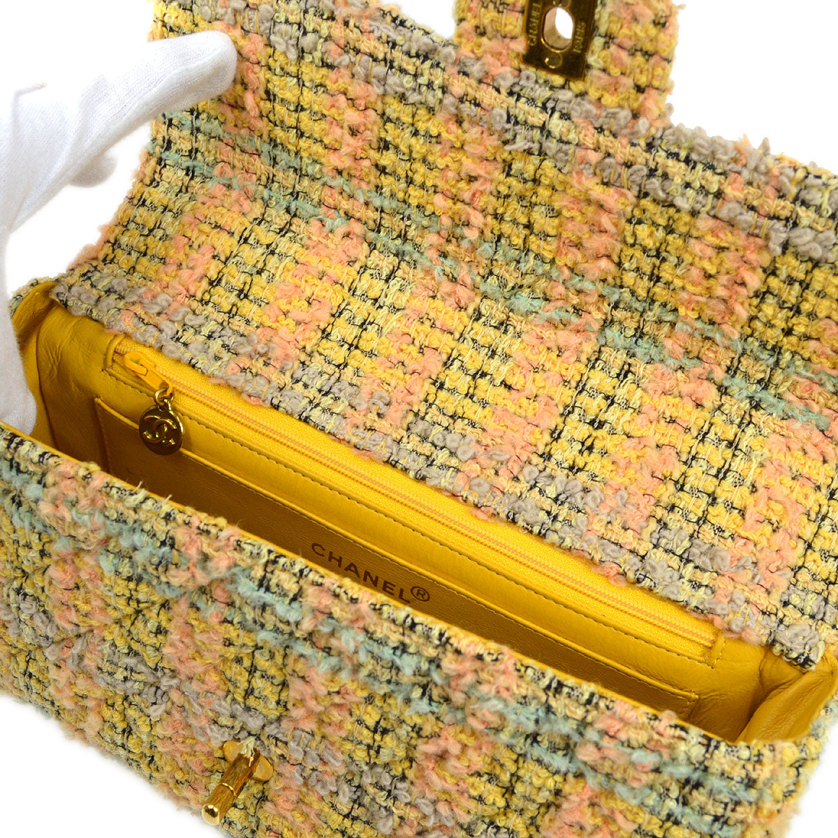 CHANEL 1994 Yellow Tweed Handbag Set AK31944b