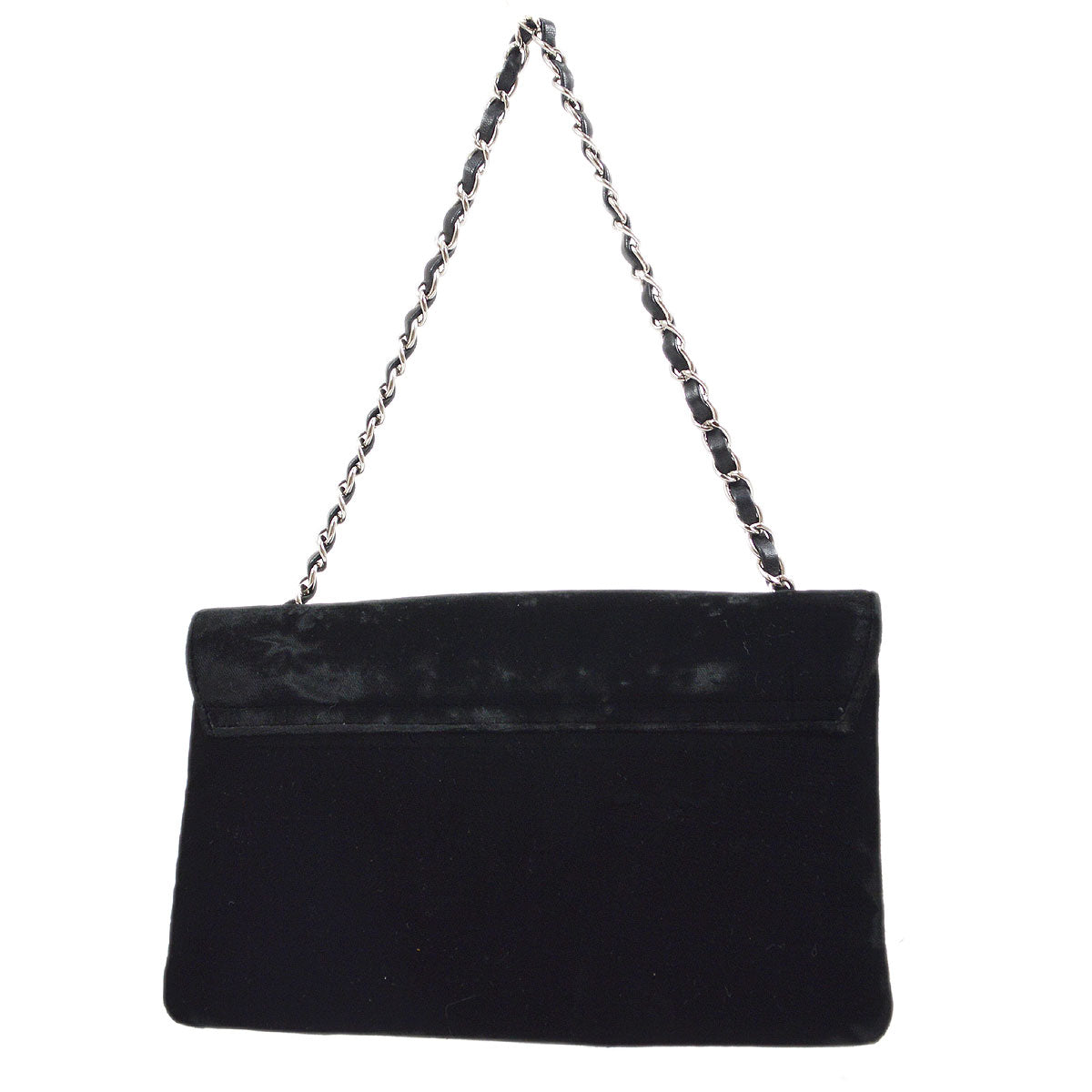 CHANEL 2005 Camelia Single Chain Shoulder Bag Black Velvet BT16815h