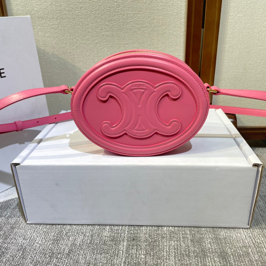 OVAL PURSE BAG 20 IN ROUGE PINK CALFSKIN Amelia