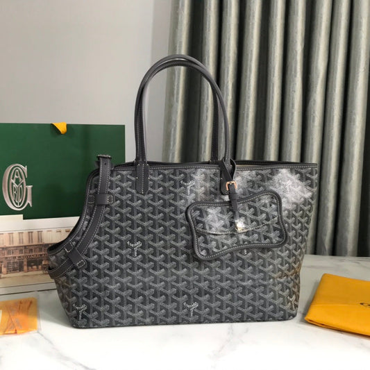 CHIEN GRIS BAG 33 IN GREY BLACK GOYARDINE CANVAS AND CALFSKIN TRIM by Amelia