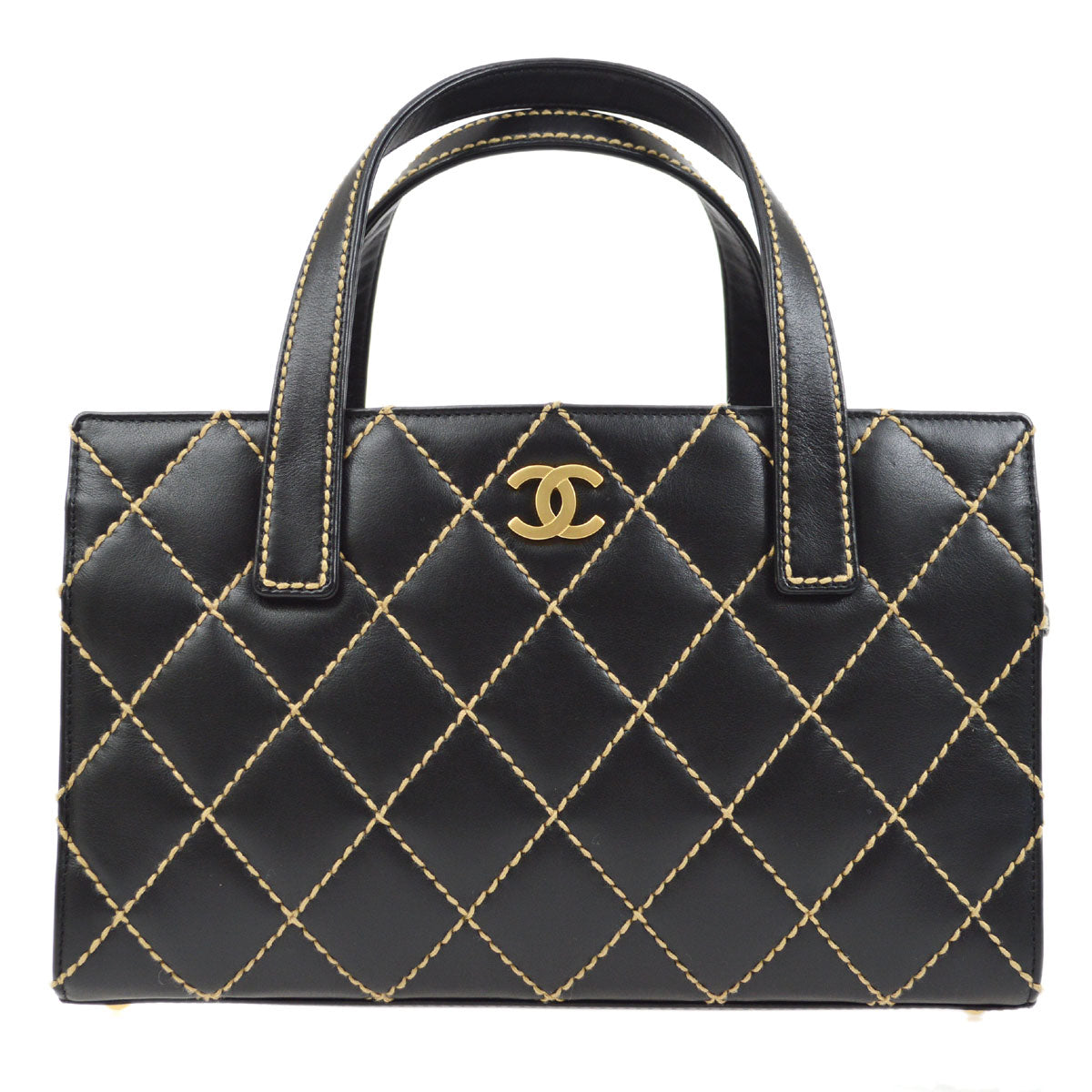 CHANEL 2004 Black Calfskin Wild Stitch Handbag 64009