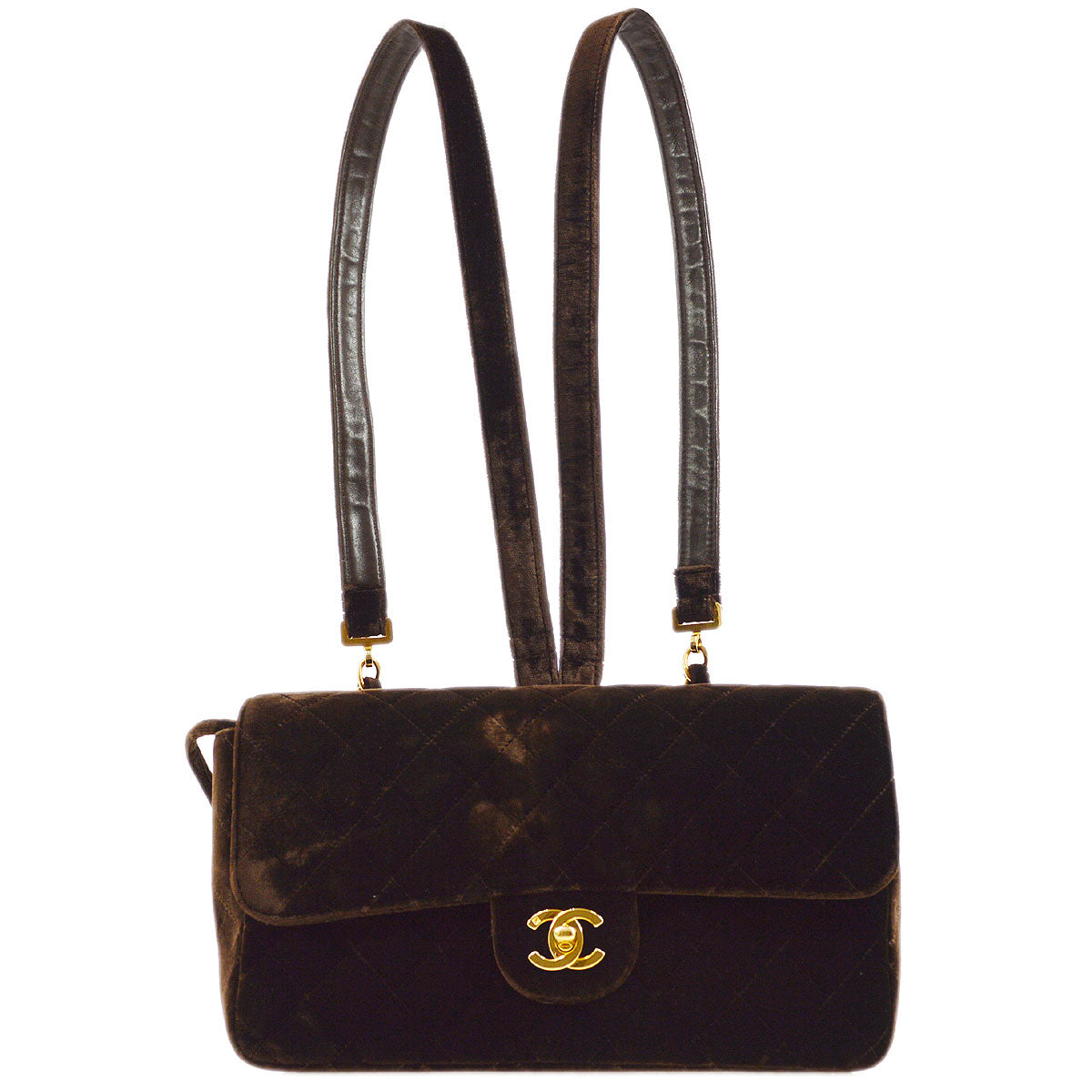 CHANEL 1994-1996 Brown Velvet Classic Flap Backpack Medium 74286