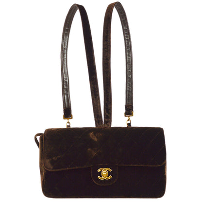 CHANEL 1994-1996 Brown Velvet Classic Flap Backpack Medium 74286