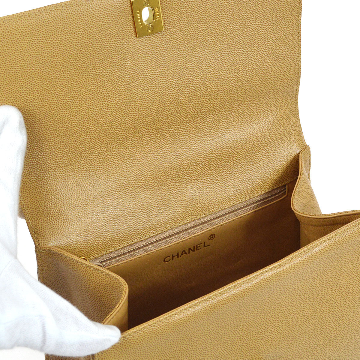CHANEL 1999 Beige Caviar Trapezoid Shoulder Bag 85359