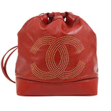 CHANEL 1991-1994 Red Lambskin Studded CC Shoulder Bag AK38100b
