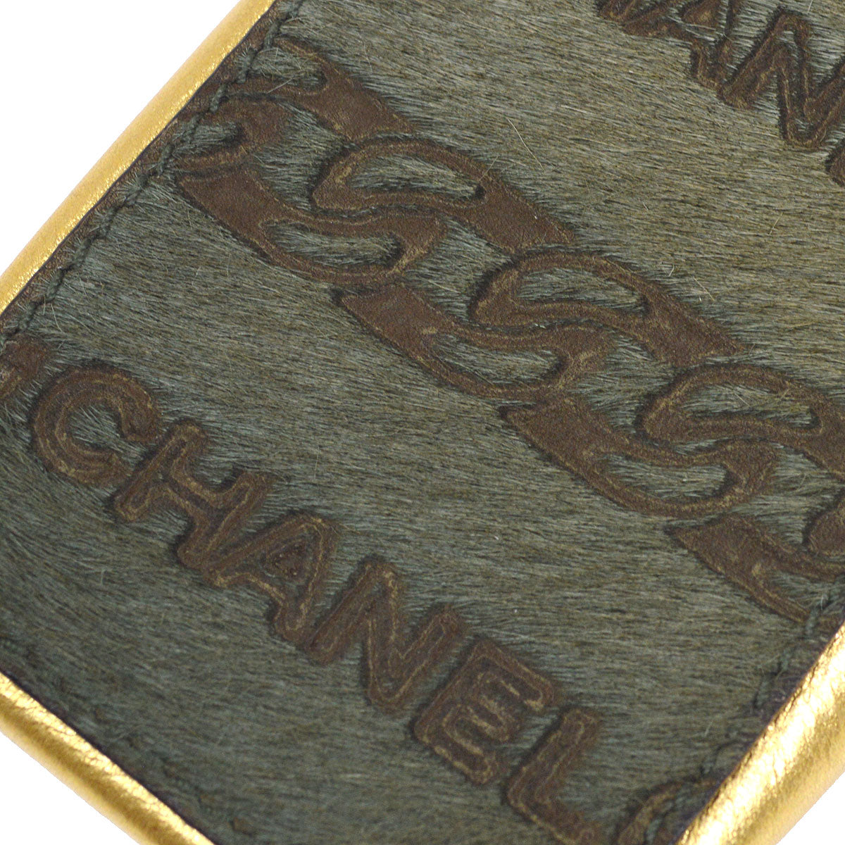 CHANEL 2000-2001 Chain Mini Shoulder Pochette Pony Hair Khaki