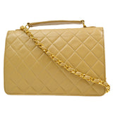 CHANEL 1989-1991 Double Turnlock Handbag Beige Lambskin