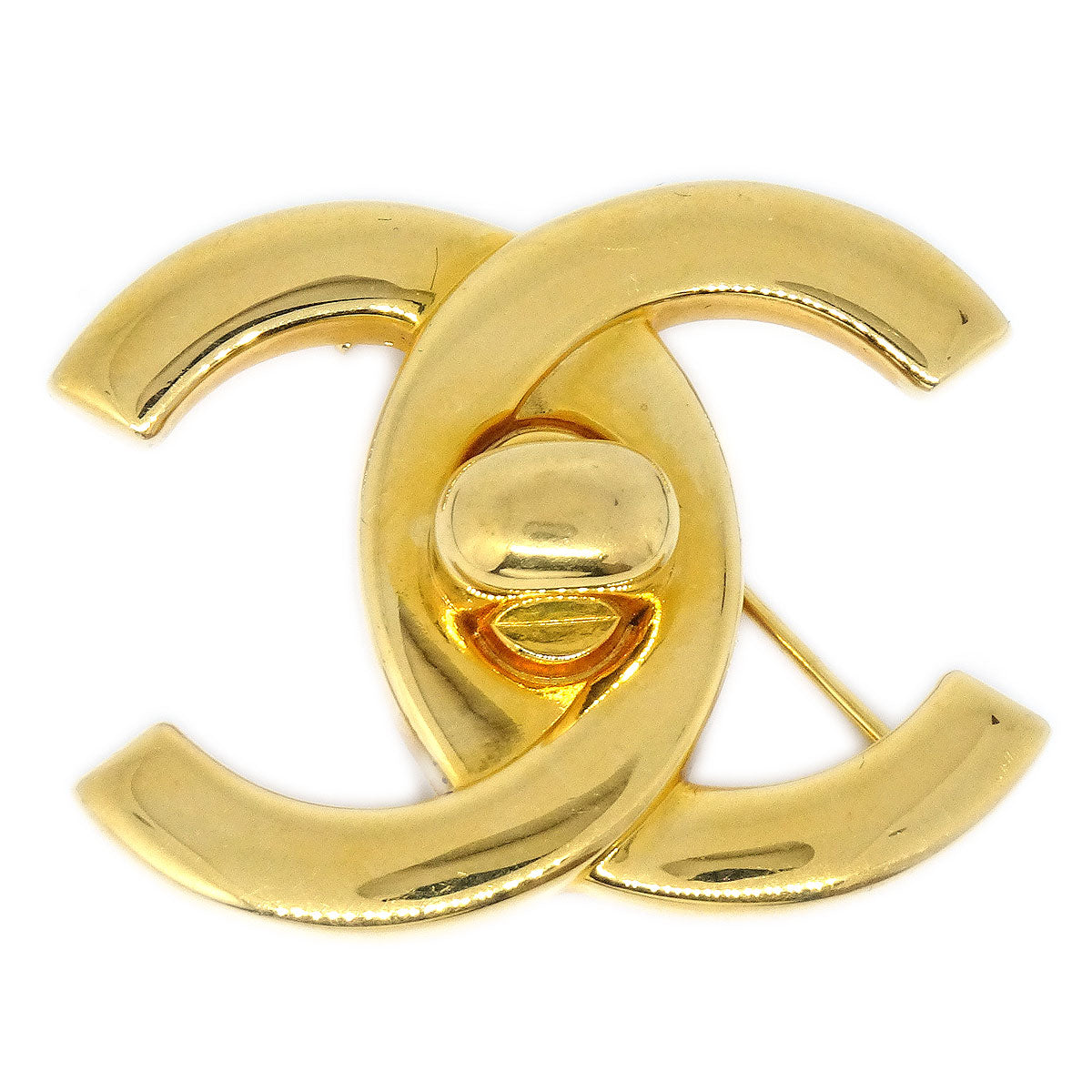 CHANEL 1996 Turnlock CC Brooch Pin Gold Medium 86027