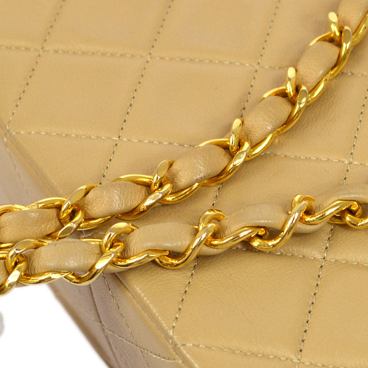 CHANEL? 1989-1991 Classic Square Flap Beige Lambskin 95971