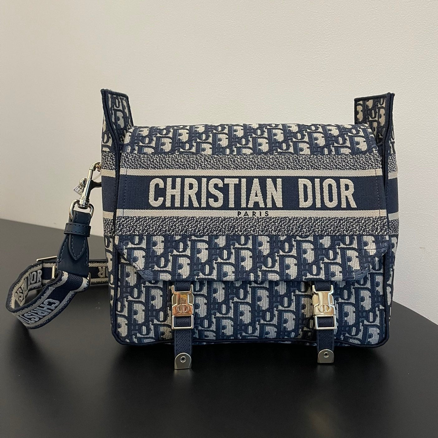 MEDIUM 28 DIORCAMP BAG IN BLUE OBLIQUE EMBROIDERY Amelia