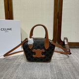 TOP HANDLE BAG 20 IN BLACK TRIOMPHE CANVAS AND BROWN CALFSKIN Amelia