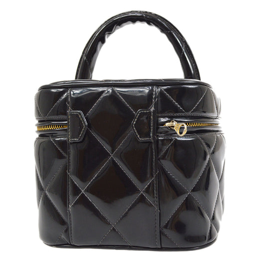 CHANEL 1995 Heart Mirror Vanity Handbag Black Patent Leather AK31412b