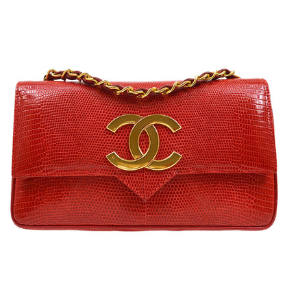 CHANEL * 1986-1988 Big CC Pointed Flap Mini Red Lizard