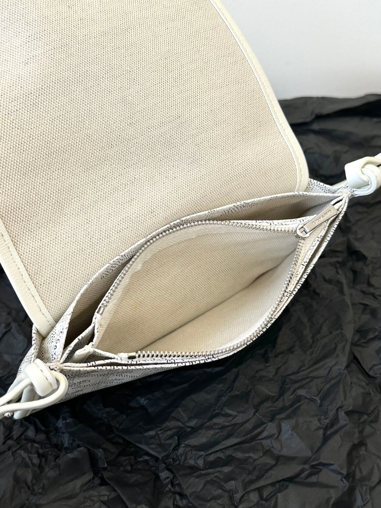 PLUMET POCKET WALLET 20 IN WHITE GOYARDINE CANVAS AND LAMBSKIN TRIM Amelia Amelia
