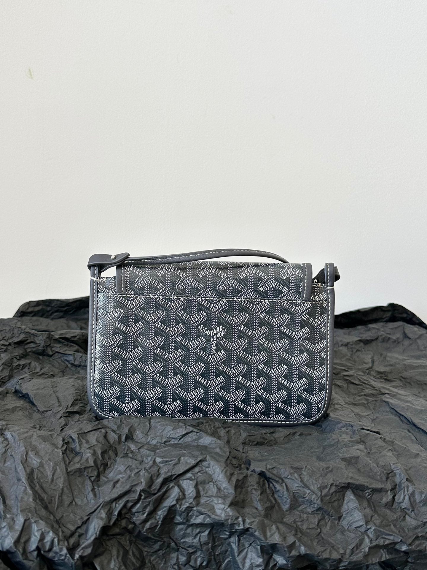PLUMET POCKET WALLET 20 IN GREY BLACK GOYARDINE CANVAS AND LAMBSKIN TRIM by Amelia