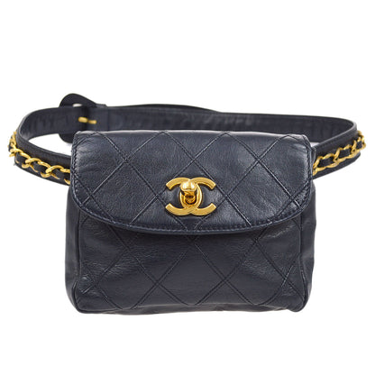 CHANEL 1980's Cosmoline Belt Bag Navy Lambskin #75