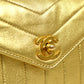 CHANEL 1991-1994 Chevron Letter Flap Vertical Bag Mini Gold Lambskin