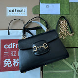 HORSEBIT 1955 MEDIUM TOP HANDLE BAG 29 IN BLACK CALFSKIN GOLD HARDWARE Amelia