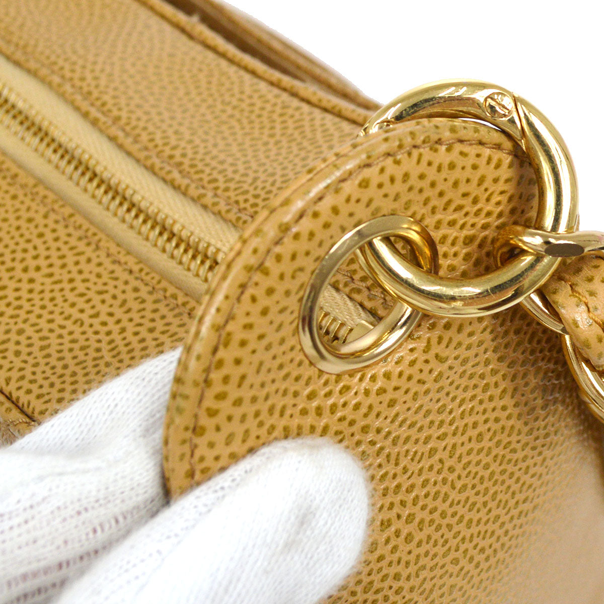 CHANEL 2003-2004 Hobo Bag Beige Caviar 23891