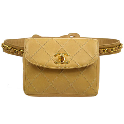 CHANEL 1980s Cosmoline Belt Bag Beige Lambskin #70