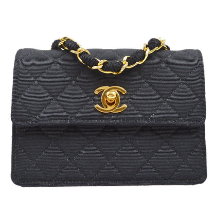 CHANEL 1989-1991 Straight Flap Bag Micro Sellier Black Canvas