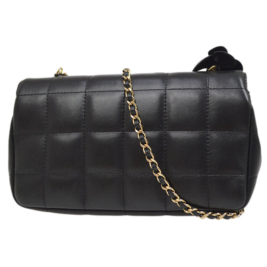 CHANEL 2008-2009 Camellia Choco Bar Flap Bag Mini Black Lambskin