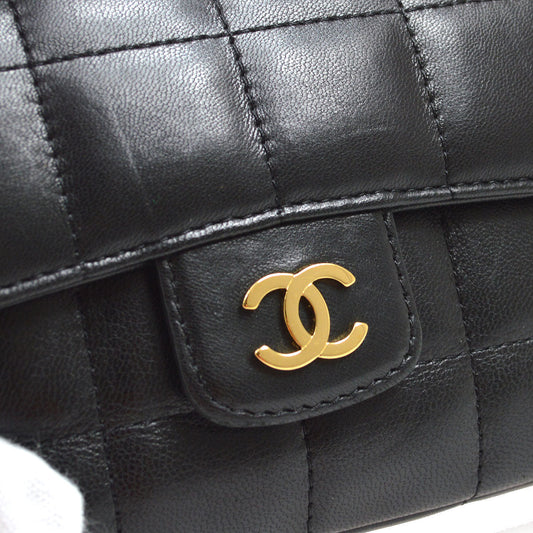 CHANEL 2008-2009 Camellia Choco Bar Flap Bag Mini Black Lambskin