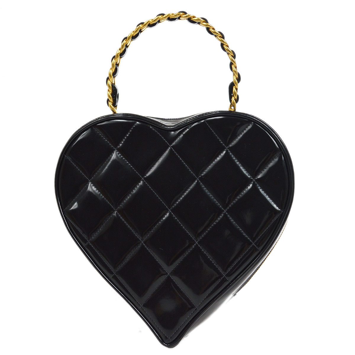 CHANEL 1995 Heart Vanity Handbag Black Patent Leather 85968