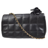 CHANEL 2003-2004 Camellia Choco Bar Shoulder Bag Mini Black Lambskin