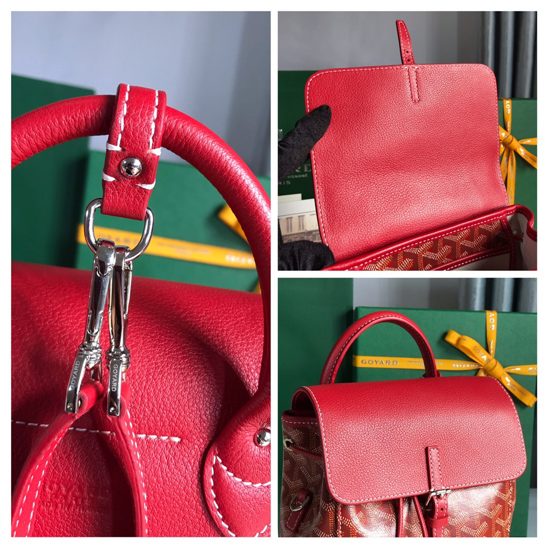 ALPIN MINI BACKPACK 21 IN CLASSIC RED LAMBSKIN AND GOYARDINE CANVAS by Amelia
