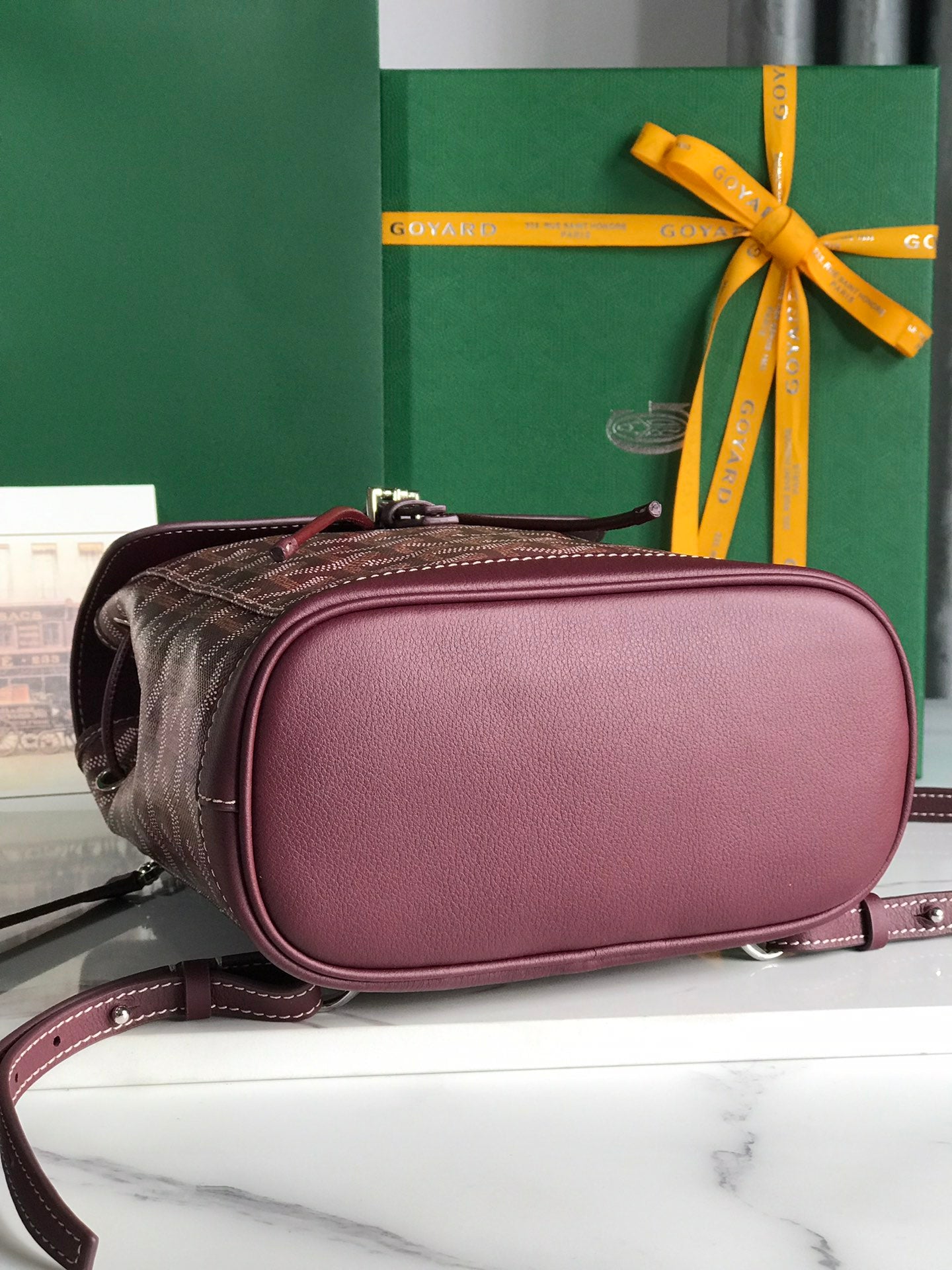 ALPIN MINI BACKPACK 21 IN WINE RED LAMBSKIN AND GOYARDINE CANVAS Amelia Amelia