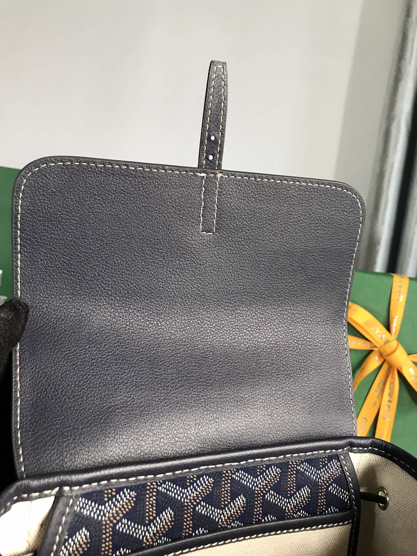 ALPIN MINI BACKPACK 21 IN NAVY BLUE LAMBSKIN AND GOYARDINE CANVAS by Amelia