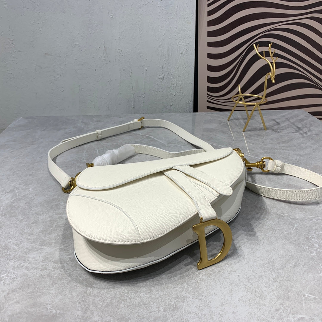 CD Saddle Bag Strap Warm Taupe Grained White Calfskin Amelia