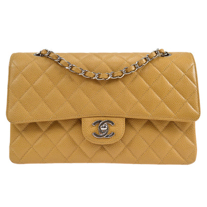 CHANEL 2000-2001 Classic Double Flap Medium SHW Beige Caviar