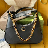 SHOULDER BAG 25 IN BLACK LAMBSKIN GOLD HARDWARE Amelia Amelia