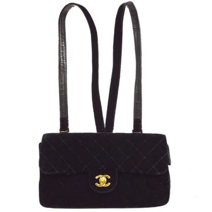 CHANEL 1994-1996 Classic Flap Backpack Black Velvet