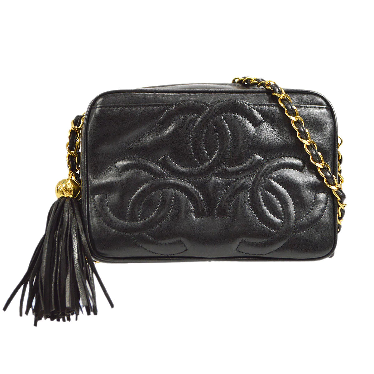 CHANEL 1994-1996 Triple CC Camera Bag Mini Black Lambskin 46417