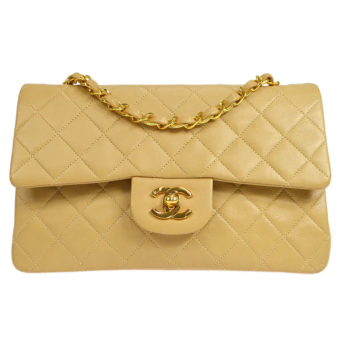 CHANEL 1989-1991 Classic Double Flap Small Beige Lambskin