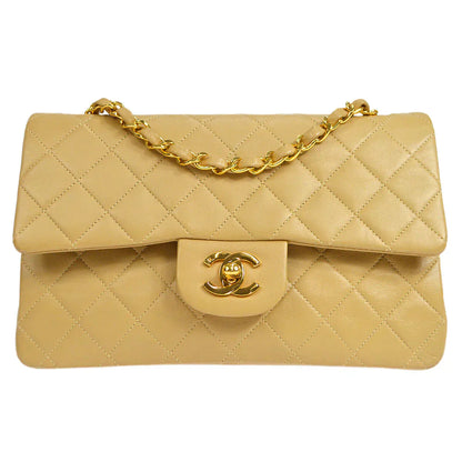 CHANEL 1989-1991 Classic Double Flap Small Beige Lambskin