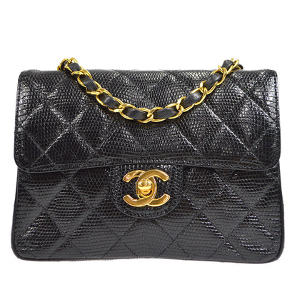 CHANEL * 1991-1994 Classic Square Flap Mini Black Lizard